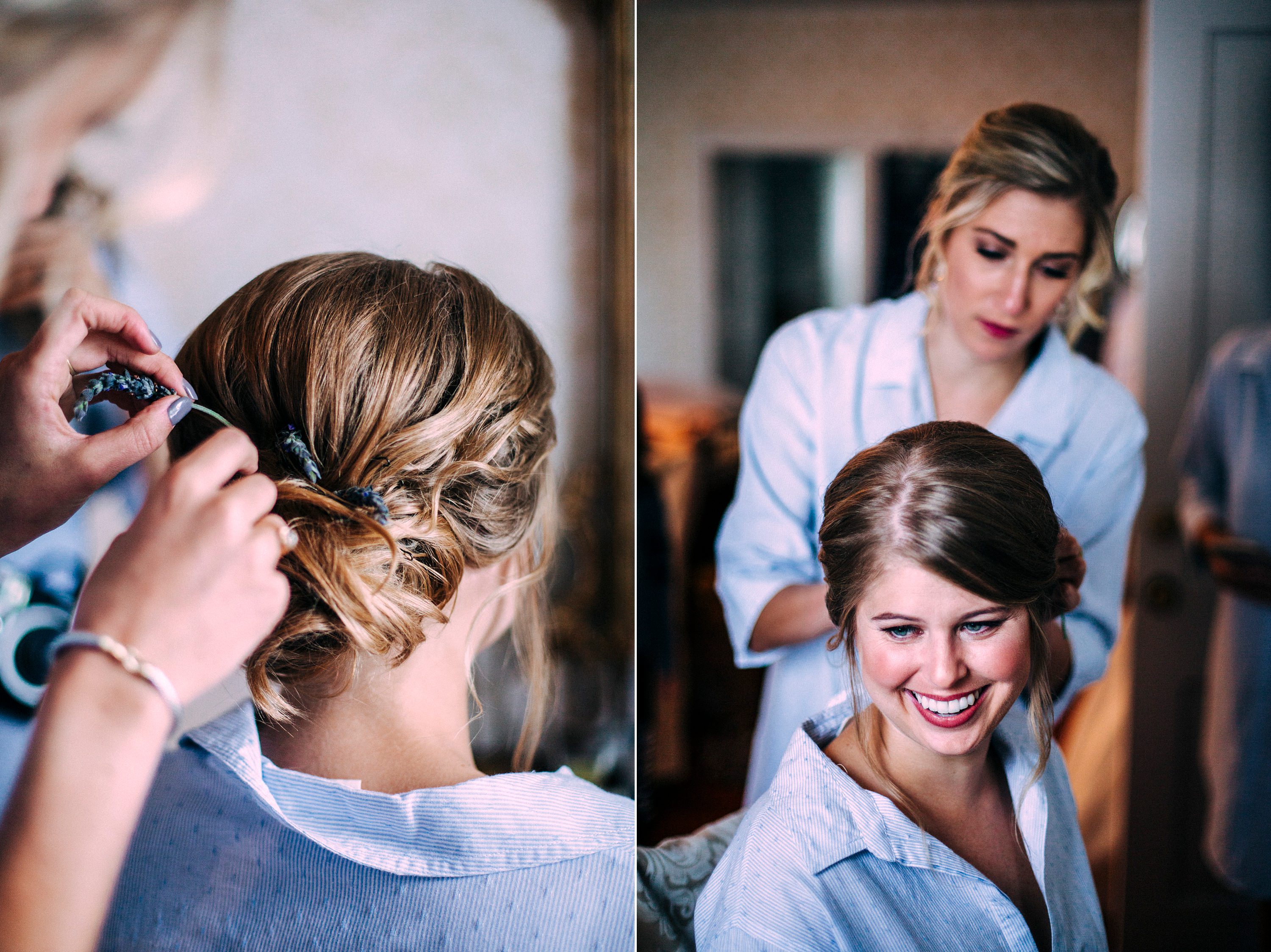 rustic bride with lavender in hair